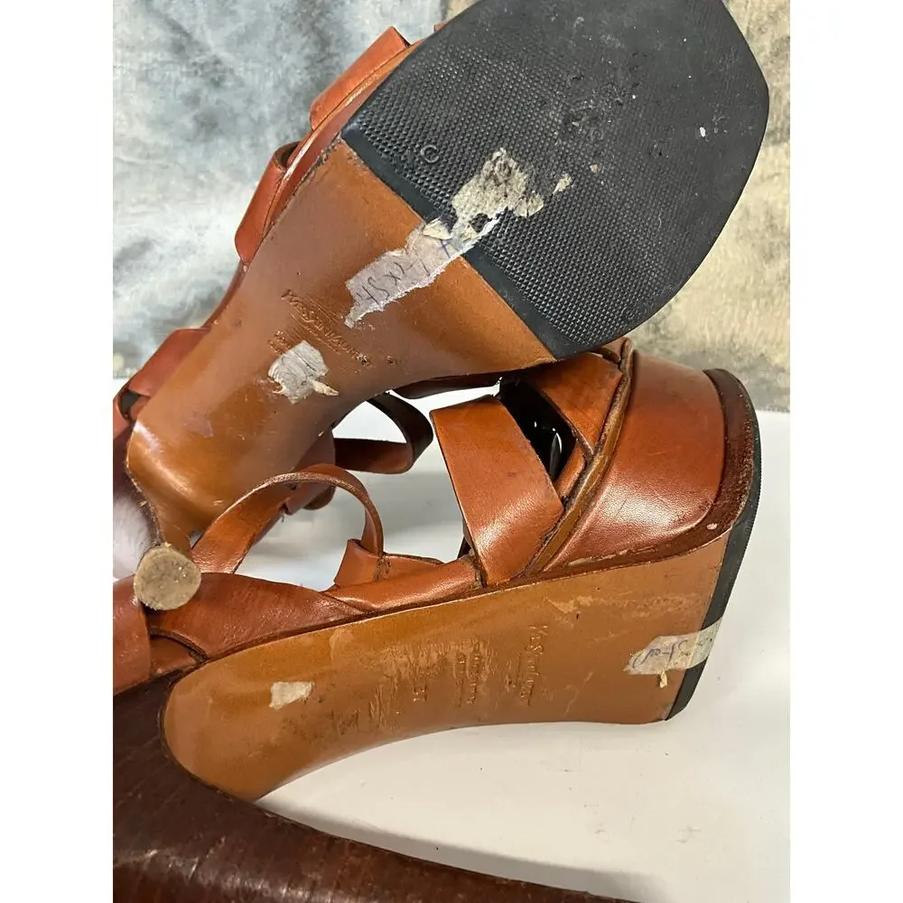 Saint Laurent Paris Saint Laurent Brown Leather Tribute Platform  Sandals